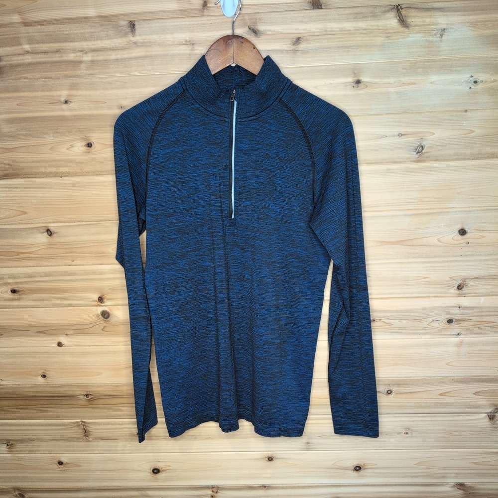 Lululemon Mens Metal Vent Tech 1/2 Zip Pullover Blue Black Space Dye Size S